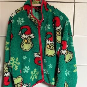 Green Fleece Jacket with Grinch and Snowflakes NWOT